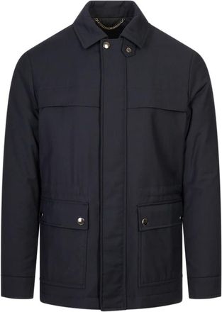 Canali Jassen, Heren, Blauw, XL, Polyester, Jas met verborgen sluiting