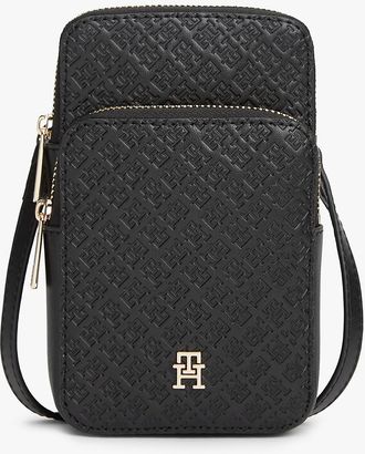 Tommy Hilfiger Womens Allover Monogram Crossbody Phone Pouch - Black