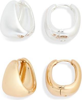 Leith 2-Pack Assorted Wide Huggie Earrings in Gold- Silver at Nordstrom Rack