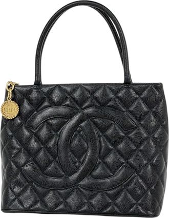 Chanel Black Grained Calfskin Handbag Tote Bag (Pre-Owned)