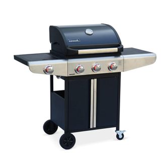 Sweeek Barbacoa de gas de 3 quemadores con 1 quemador lateral, negro
