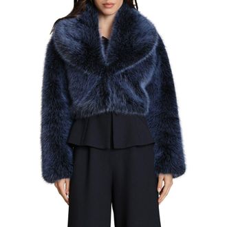 Avec Les Filles Faux Fur Crop Jacket in Blue - Black at Nordstrom Rack, Size X-Small