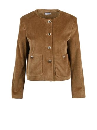 Marella Brown Corduroy Jacket with Velvet Details and Jewel Buttons