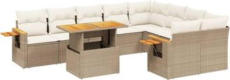 vidaXL Juego De Sof&aacute;s Jard&iacute;n Con Cojines Beige 10 Pzas Rat&aacute;n Sint&eacute;tico Vidaxl