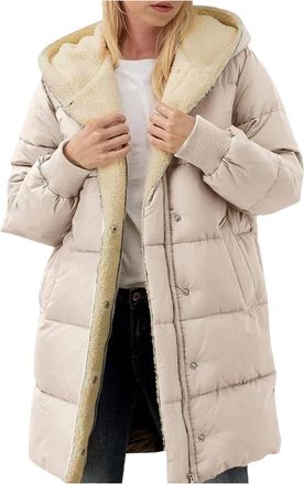 Generic 2024 Winter Coats For Women Uk Cotton Casual Solid Long Sleeve Womens Winter Coats Mid-lenght Thick Fleece Lined Warm Hooded Parka Jackets Zip Up Oute