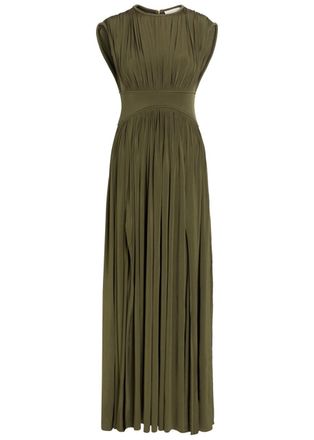 Zimmermann Luna Gathered Stretch-jersey Maxi Dress - Olive - 2 (UK 12 / M)