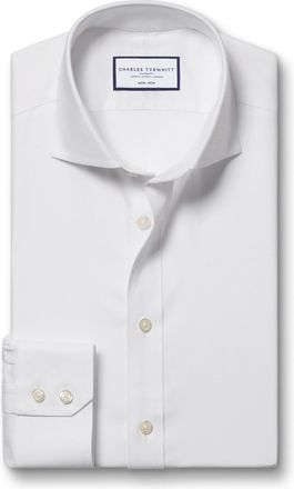 CHARLES TYRWHITT Cutaway Collar Non-Iron Twill Cotton Formal Shirt - White Single Cuff Size Medium by Charles Tyrwhitt