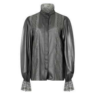 Alberta Ferretti Overhemden, Dames, Grijs, S, Polyester, Elegante Blouse met Hoge Kraag