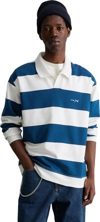 Marc O'Polo Denim Sweatshirt MARC OPOLO DENIM mit Polokragen, Herren, Gr. XXL, dunkelblau, angeraute Sweatware;angeraute Sweatware, Obermaterial: 100% Baumwolle, gestre