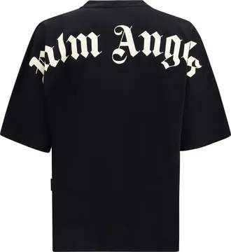 Palm Angels Mens Classic Logo Over T-Shirt Black-Off White Cotton T-Shirts And Polos