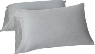 Coyuchi Crinkled Organic Cotton Percale Pillowcases in Graphite Chambray at Nordstrom, Size Queen
