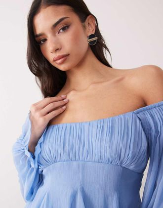 Asos Vestito corto godet blu a doppio strato con spalle scoperte