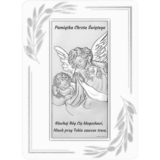 OEM Recuerdo Del Santo Bautismo Para Ni&ntilde;a O Ni&ntilde;o Imagen Plateada &Aacute;ngel De La Guarda 6657op 9,5 X 13 Cm
