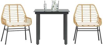 vidaXL Juego De Comedor Jard&iacute;n 3 Piezas Cojines Rat&aacute;n Sint&eacute;tico Marr&oacute;n Vidaxl