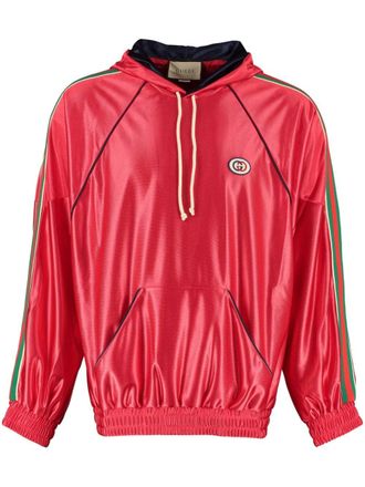 Gucci Web-stripe shiny jersey hoodie - Red