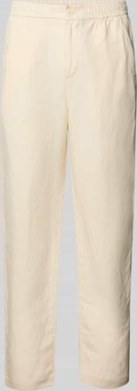 Lacoste Straight Leg Stoffhose aus Leinen-Mix in Beige Melange, Gr&ouml;&szlig;e XXL