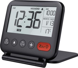 OEM Mini Reloj Despertador Digital Lcd Port&aacute;til Para Viajes Con Calendario Retroiluminado De 12/24 Horas, Indicador De Temperatura, Espejo De Maquillaje, 