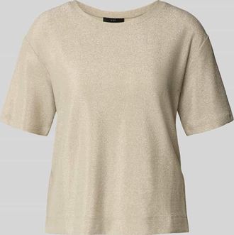 Oui T-Shirt mit geripptem Rundhalsausschnitt in Beige, Gr&ouml;&szlig;e 42