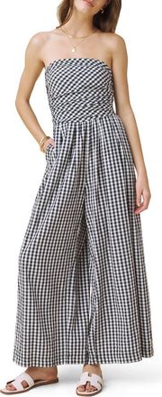 Splendid Gigi Gingham Strapless Jumpsuit in Navy Blue/White at Nordstrom, Size X-Large