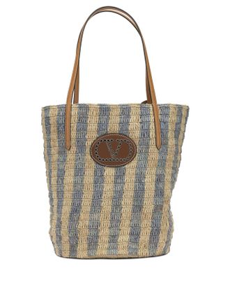 Valentino Garavani Bolso De Hombro Mediano De Rafia Con Logo V