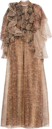 Zimmermann ruffle-trimmed snake-print dress - Brown