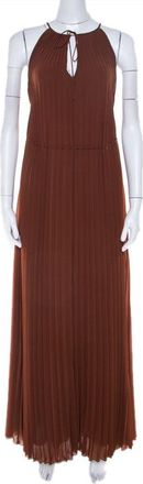 Elizabeth & James Cinnamon Brown Pleated Chiffon Cadence Maxi Dress