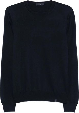 Fay Blauwe Crew Neck Sweater Geribbeld - Heren - Ronde hals truien - Blauw - S - Truien & Vesten