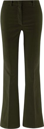 Ql2 Quelledue Flared Dark Green Stretch Cotton Velvet Pants With Tailored Silhouette