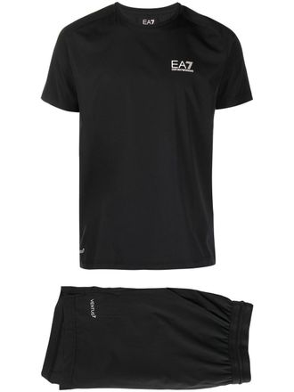 Emporio Armani T-shirt en shorts met logoprint - Zwart