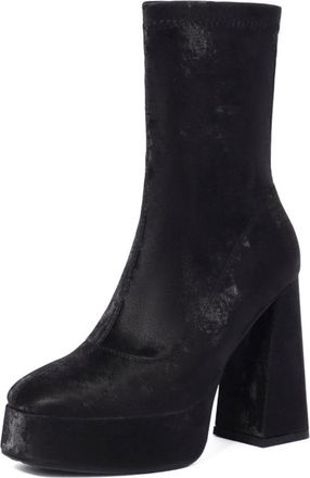 Generic Womens Retro Round Toe Ankle Boots With Stretch Fabric Thick Platform And High Chunky Block Heels Featuring Smooth Upper, Supportive Fit And Durable O