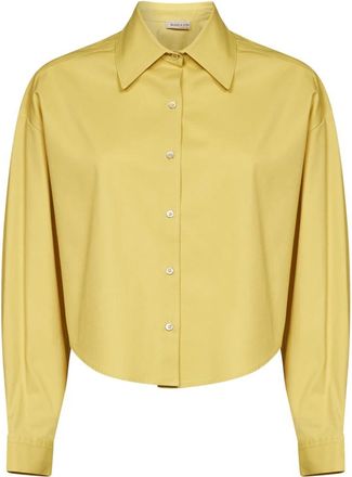 Blanca Vita Cropped Overhemd met Knopen - Dames - Overhemden - Geel - S - Katoen - Overhemden