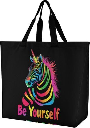 Generic Be Yourself LGBTQ Rainbow Reusable Shopping Bags Large Capacity Grocery Bag Heavy Duty Tote for Women 40x40x16cm