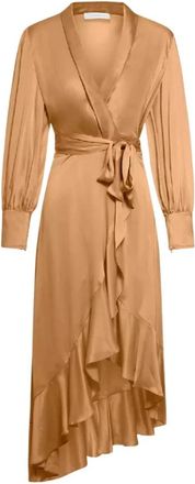 Zimmermann Silk Wrap Midi Jurk - Dames - Feestkleedjes - Bruin - 2XS - Kleedjes