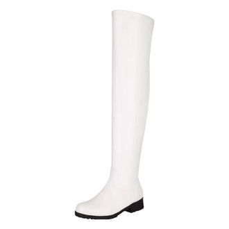 Generic Womens Retro Over The Knee Boots Round Toe Low Block Heel With Side Zipper Mature Style Thigh High Long Boots