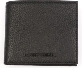 Emporio Armani Zwarte leren portemonnee en kaarthouder - Heren - Portefeuilles - Zwart - ONE Size - Leer - Accessoires