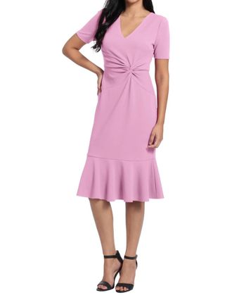 London Times V-Neck Twist Midi With Flounce Dress In Orchid