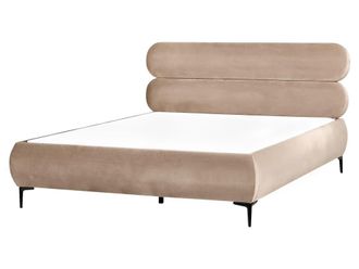 Beliani Cama matrimonial de tejido beige 160x200