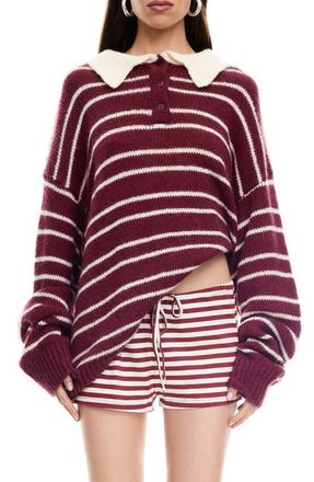 Lioness Rising Sun Stripe Polo Sweater in Crimson at Nordstrom, Size Small