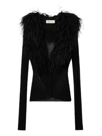 Blumarine feather-collar cardigan - women - Viscose/Polyamide - M - Black