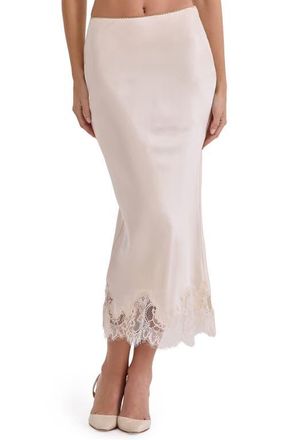 House of CB Ciara Satin & Lace Midi Skirt in Vintage Cream at Nordstrom, Size X-Large