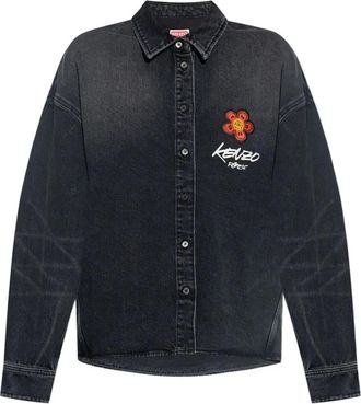 Kenzo flower-embroidered denim shirt - Nero