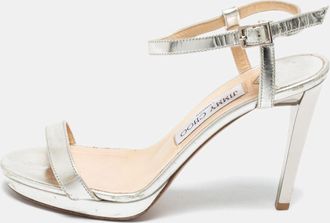 Jimmy Choo London Metallic Silver Leather Minny Ankle Strap Sandals