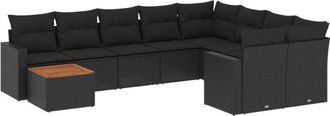 vidaXL Vidaxl - Set De Sof&aacute;s De Jard&iacute;n 10 Pzas Cojines Rat&aacute;n Sint&eacute;tico Negro