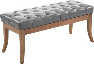Clp Banco con patas de madera y asiento en Simil cuero Gris