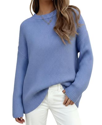 PrettyGarden Womens Fall Sweater 2025 Casual Chunky Crewneck Long Sleeve Ribbed Knit Oversized Pullovers Sweaters Tops, Blue, M