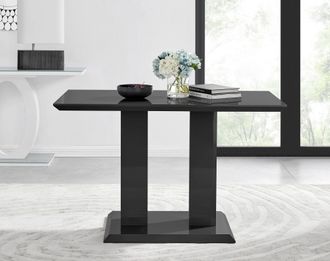 Furniturebox Imperia 120cm 4-Seater Modern High Gloss Pillared Dining Table in Black