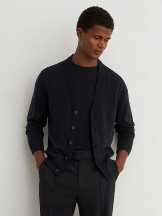 Reiss Navy Merino Wool V-neck Cardigan, Xxl