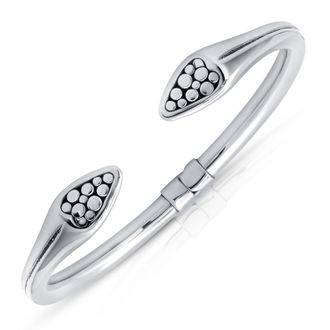 MAX + STONE 925 Sterling Silver 7 Inch Beaded Point Open Bangle Bracelets with Hinged Clasp