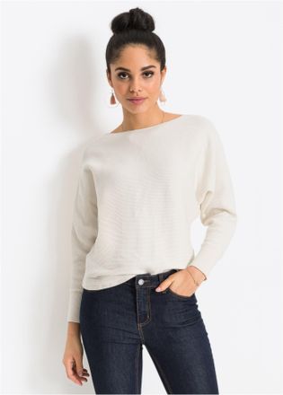 Bonprix Strickpullover BONPRIX Oversize-Ripp-Pullover, Damen, Gr. 48/50 (XL), weiss (cremewei&szlig;), Obermaterial: 70% Baumwolle, 30% Polyamid, oversize, Pullover
