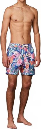 Hartford Hibiscus Print Swim Shorts In Royal Blue